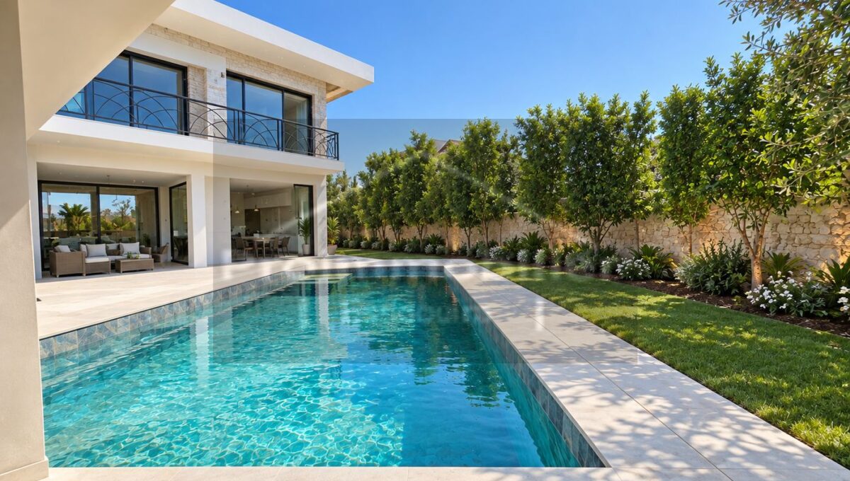 Villa moderne achevée au bord de la piscine_resultat